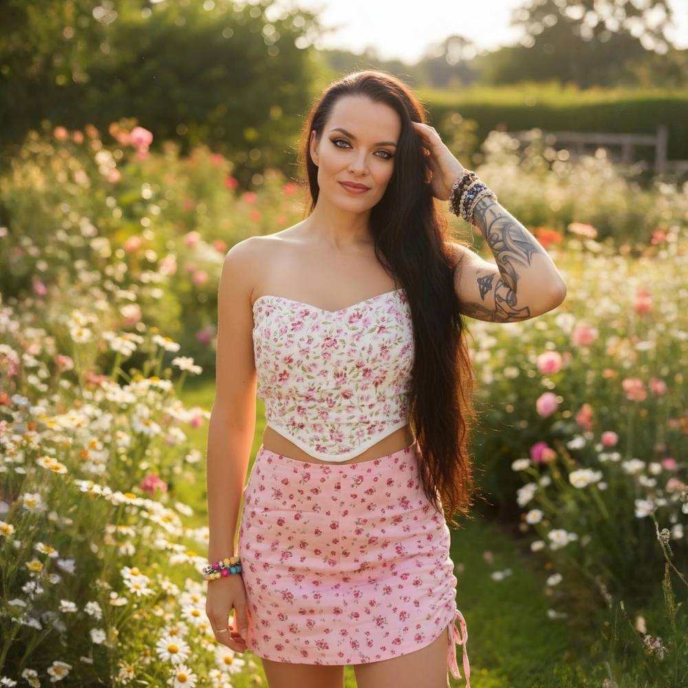 Salty ✦ Strapless Floral Ruched Corset Top ✦ Pink White Sweetheart L NWT